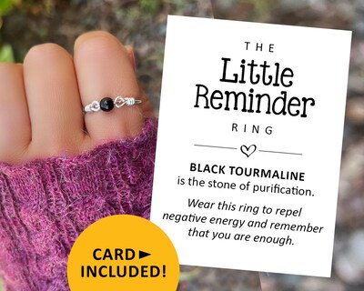 Dainty fidget ring, Black Tourmaline, Little Reminder anxiety rings, natural stone, mental health gifts - image1